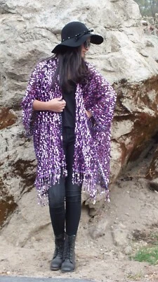 Top plumero kimono fiesta lentejuelas púrpura talla única Foto 1 de 4