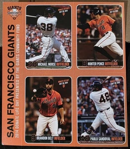 Carte evento SF Giants Donate Life Day - 2014 - Morse, Pence, Belt, Sandoval - Foto 1 di 2