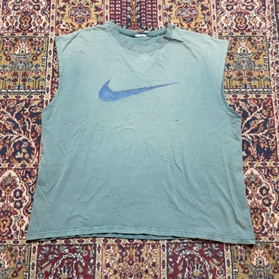 Camiseta sin mangas Nike Big Swoosh vintage años 90 verde azulado desgastado desteñido XL Foto 1 de 4