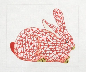 Kate Dickerson Red Bunny Rabbit  Herend Style Handpainted Needlepoint Canvas R - Picture 1 of 1