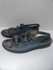 SAS Trio II Slingback Sandals Women's 10.5 N Buckle Straps Blue Leather Open Toe - Picture 1 of 10