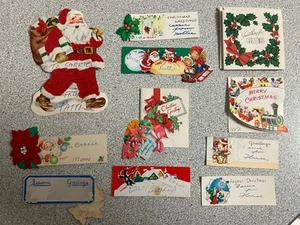 Vintage 50s Christmas Gift Tag & Seal Lot Of 12 Santa Snowmen Silver Foil MCM - Picture 1 of 6
