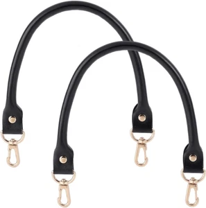 2Pcs Black Leather Purse Handle 15.7" Purses Straps Bag Strap round Handbag Sho - Picture 1 of 7