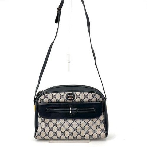 Borsa vintage Gucci GG tracolla PVC pelle blu navy logo ad incastro con tasca frontale