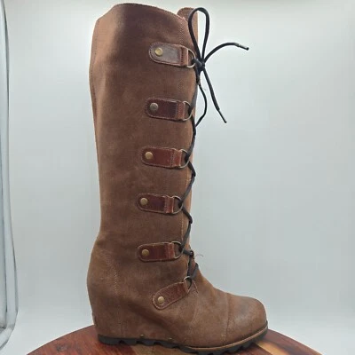 Sorel Joan of Arctic Boots Women's 9.5 Brown Suede Lace Up Knee High Tall Wedge - Image 1 of 4