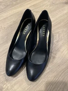 Lauren Ralph Lauren Zamora Black Leather Slip On Pump Heels Women's Size 7.5B - Picture 1 of 5
