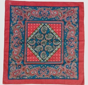 Vintage Paisley Bandana Pink and Blue Made In USA 30 x 29 RN 14193 Diamond Shape - Picture 1 of 8