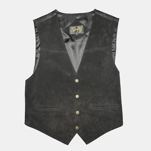 VTG 80s Scully Suede Vest Mens Size L Black Leather Snap Button Western Dancing - Picture 1 of 10