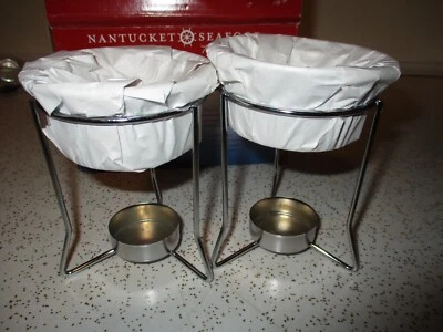 Nantucket Seafood Set of 2 Ceramic and Chrome Butter Warmers with Tealights New - Image 1 of 2