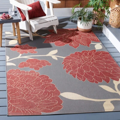 SAFAVIEH Outdoor CY7321-246A11 Courtyard Anthracite / Red Rug - Image 1 of 4
