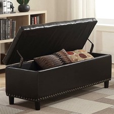 Cassapanca Pouf Contenitore Legno ed Ecopelle Marrone Poggiapiedi Sgabello Panca