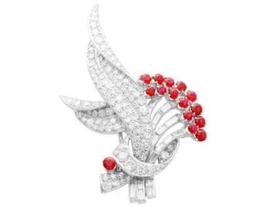 935 Silver 5.48 TCW Round Ruby & Multi Cut Sapphire Wedding Brooch For Woman - Image 1 of 4