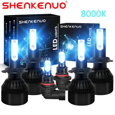 Combo 8000k Front LED Headlight High Low + Fog Light 6x Bulbs H7+H7+9006 30000lm - Image 1 of 4