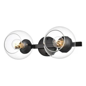 Living District Rogelio 2-Light Iron & Glass Bath Sconce in Black/Clear - Picture 1 of 5