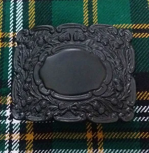 Mens Thistle Buckle For Kilts Black /Piper Kilt Belt Buckle Thistle Emblem - Picture 1 of 3