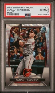 2023 BOWMAN CHROME WAVE REFRACTOR #10 GUNNAR HENDERSON (010/100) PSA 10 - Picture 1 of 2