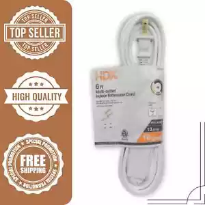 6 Ft. 16/2 Light Duty Indoor Multi-Outlet Extension Cord White Pack of 2 - Picture 1 of 7
