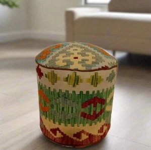 Crafters and Weavers One of a Kind Kilim Rug Pouf Ottoman foot stool #108A - Picture 1 of 1