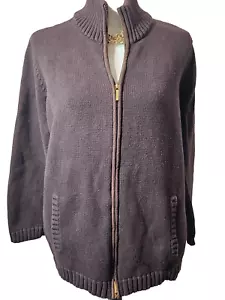 Lauren Ralph Lauren Womens Brown Cardigan Knit Zip Up Pockets Sweater 2X - Picture 1 of 6