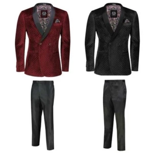 Matelassé Hommes Velours Smoking Veste Double Boutonnage Coupe Ajustée Blazer - Imagen 1 de 11