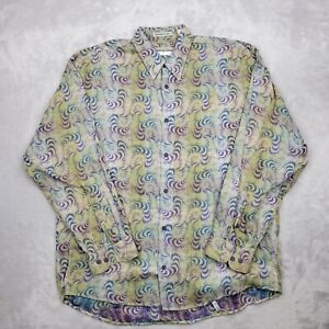 Jhane Barnes Shirt Men Medium Geo Dress Oxford Button Up Vintage Candycane Adult