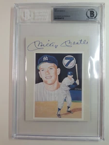 MICKEY MANTLE SIGNED BIG AUTO IN BLUE SLAB W POSTCARD YANKEES BECKETT CERT #4119 - Picture 1 of 3