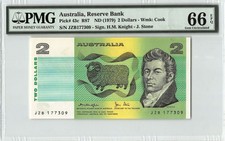 Australia ND (1979) P-43c PMG Gem UNC 66 EPQ 2 Dollars (Knight-Stone)
