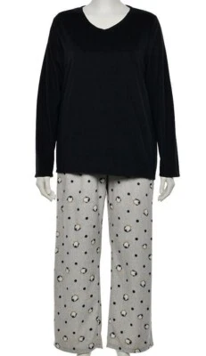 Sonoma Fleece Pajamas - V Neck Top -  Black/Gray Penguins - 3X - NEW/TAG - Image 1 of 4