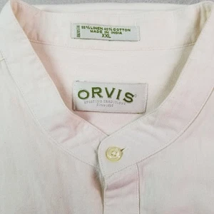 Orvis XXL Leinen Baumwolle Hemd Herren Langarm Button Down Band/Opa Kragen - Bild 1 von 14