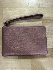 Coach Metallic Dark Blush Pink Leather Wristlet Clutch Wallet Pouch - Picture 1 of 6