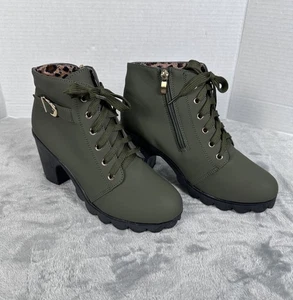 Olivgrüne Damen-Kampfstiefel mit Absatz EU-Größe 39 (US-Größe 8) Schnürung seitlicher Reißverschluss - Bild 1 von 9