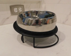 Used Enhanced Pet Dog Cat Bowl Stainless Steel Slanted, Non-Slip w/ Stand Small - Picture 1 of 4