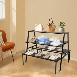 3 Tiers Retail Shoe Handbag Display Stand, Modern Standing Display Rack Black - Picture 1 of 24