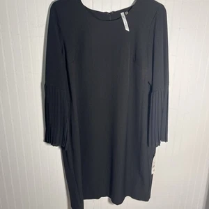 NY Collection Size 1x Black Pleated Bell Sleeve Dress Minimalist Career Formal - Picture 1 of 21