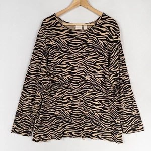 Camisa Top Chico's Mujer 3 US XL Negra Tostada Estampado Cebra Elastizada Tejida Manga Larga - Imagen 1 de 9
