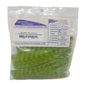 100 Pack Gateway Feathers 4" Left Wing: Shield Faux Barred Chartreuse 400LSBCH - Picture 1 of 4