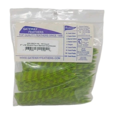 100 Pack Gateway Feathers 4" Left Wing: Shield Faux Barred Chartreuse 400LSBCH - Image 1 of 4