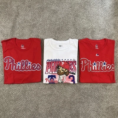 Lot Of 3 Phillies Mens T Shirts Names On Back Size XL Red White Majestic New Era - Image 1 of 4