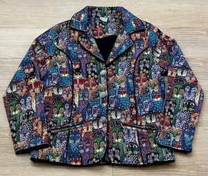 Vintage 1980s 90s Parsley & Sage Cat Lady Tapestry Jacket Medium Art Deco EUC - Picture 1 of 5