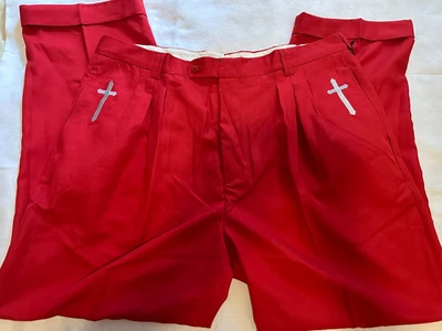 Pantalones Swing Smokey Joe's AMEN Rojo Plisados Bordados Cruz Para Hombre Talla 42L Nuevos con Etiquetas Foto 1 de 4