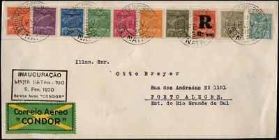 Brazil 1930 Condor First Flight Cover FFC Michel #C1-8 Mixfranking Natal Rio/258 - Image 1 of 2