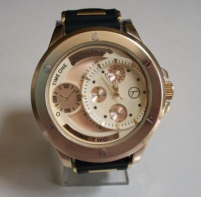 RELOJ CASUAL ELEGANTE DE MODA CON CORREA DE SILICONA ACABADO NEGRO Y DORADO PARA HOMBRE Foto 1 de 4