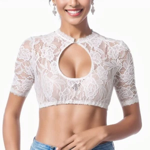 Dirndl Blouse Lace Bra Women's Elegant Vest Oktoberfest Lingerie White Cotton - Picture 1 of 10
