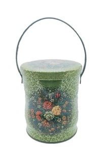 Daher Green Tea Cookie Biscuit Tin Bright Floral with Lid & Handle England 5.5" - Picture 1 of 8
