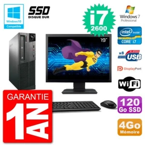 PC LENOVO M82 SFF Bildschirm 19 " i7-2600 RAM 4Go SSD 120Go Dvd-Brenner Wifi W7 - Bild 1 von 1