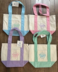 NWT Trader Joe’s Mini Pastel Canvas Tote Bag Set of 4 PINK PURPLE GREEN BLUE - Picture 1 of 5