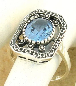 ANTIQUE STYLE 925 STERLING SILVER 2.60 CARAT SIMULATED AQUAMARINE RING     #1079 - Picture 1 of 3