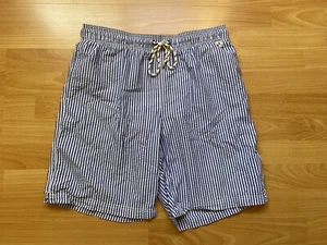 Lands' End Swim Trunks Men's M 32-34 White Blue Striped Seersucker 4 Pockets - Picture 1 of 6