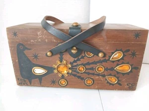 Enid Collins Of Texas Vintage Handtasche Holz Schmuck Box Tasche Retro Golden Peacock - Bild 1 von 23