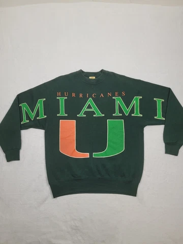 Vintage Miami Hurricanes Spell Out Sweatshirt Green Made In USA Size XXL Cover